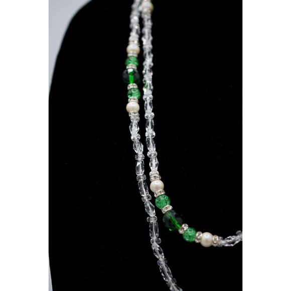 Vintage 54" Crystal Beaded Necklace Sparkling Green Pearl 54" NOS 1980s Bin3 - Picture 3 of 12
